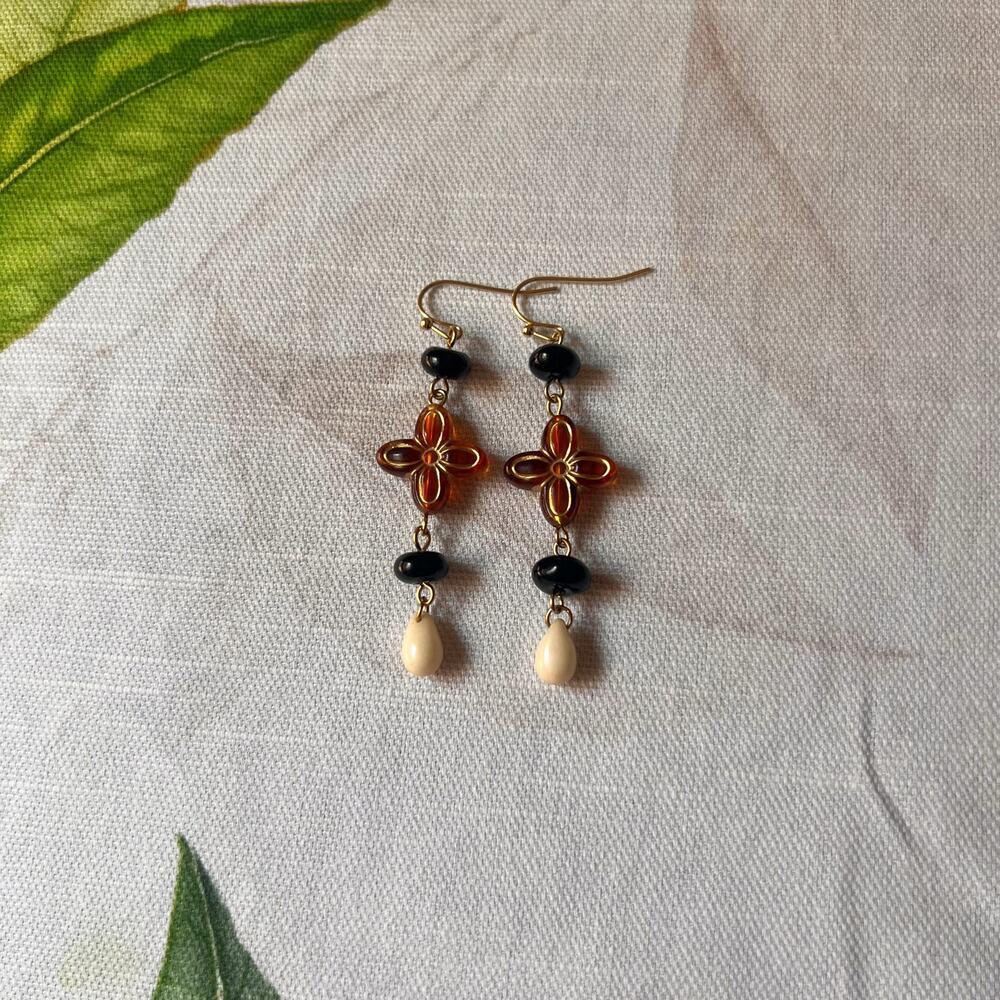 Amber Tone Cross Shape Earthy Boho Bohemian Stone Beige Western Casual Earrings - Picture 4 of 7